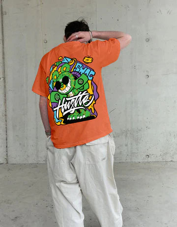 Orange Oversized Back Graphic Printed Tshirt