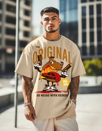 Originals Beige Oversized Chest Graphic Printed Tshirt