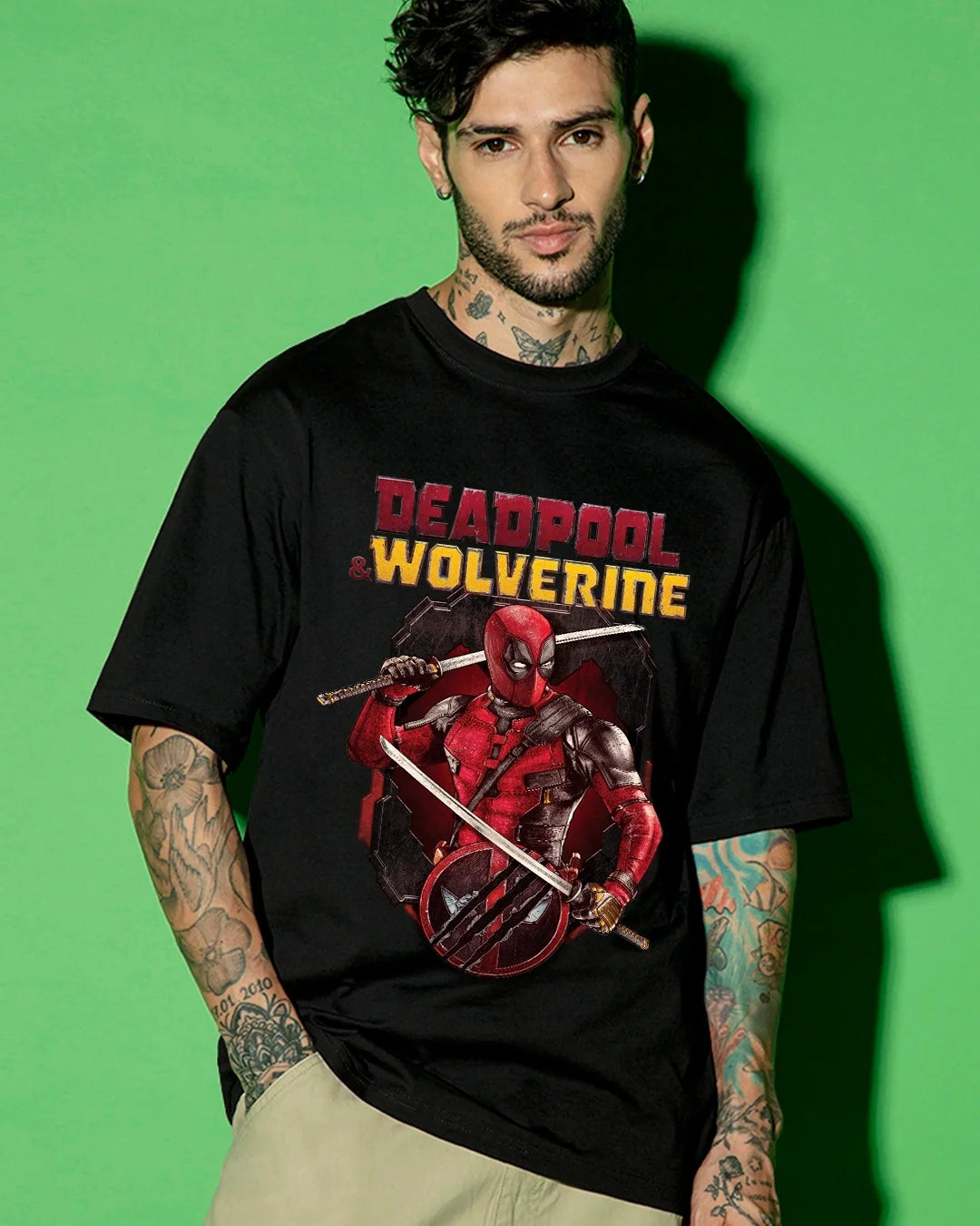 Black Deadpool Graphic Printed Oversized T-shirt